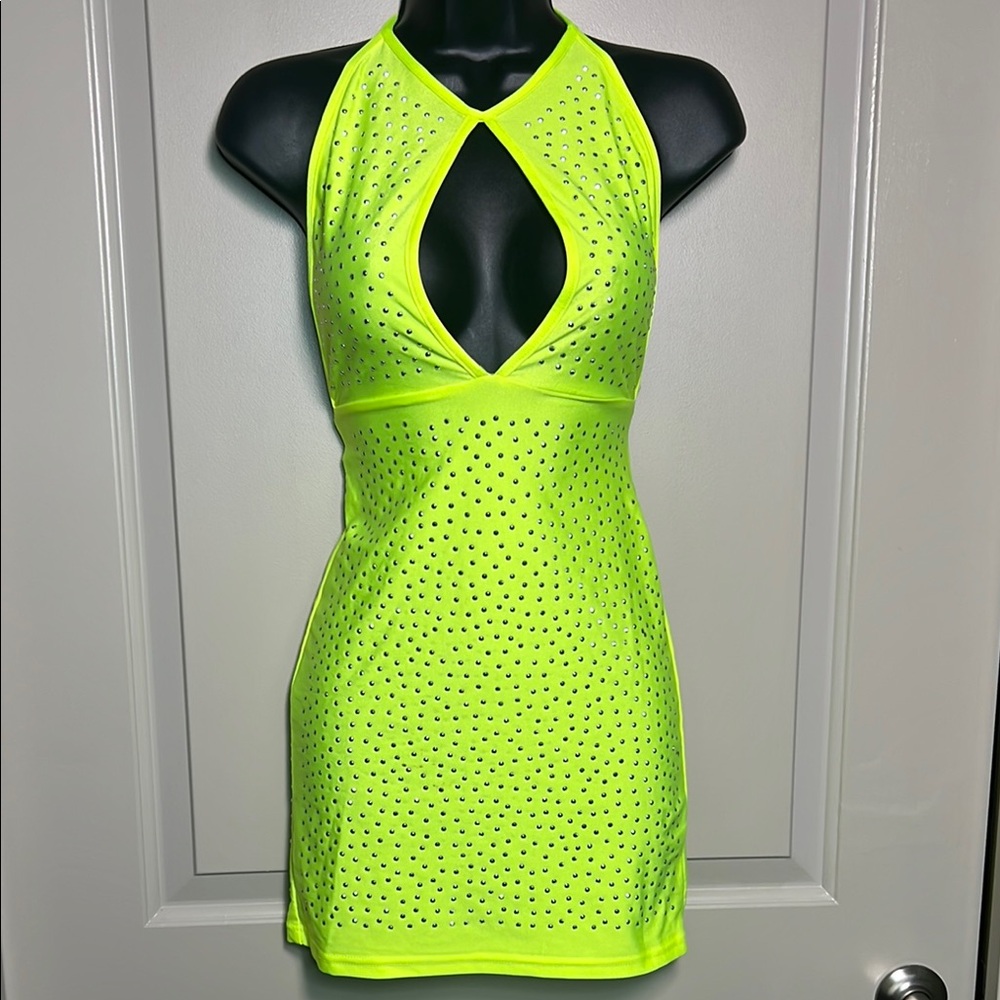Neon Yellow Embellished Bodycon Dress